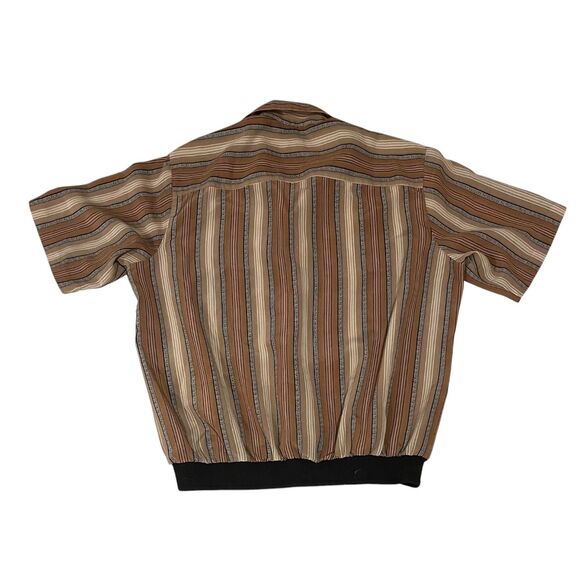 THE MAN'S SHOP 80's Multicolor Striped Polyester Shirt Ribbed Waist Sz L - Picture 2 of 3